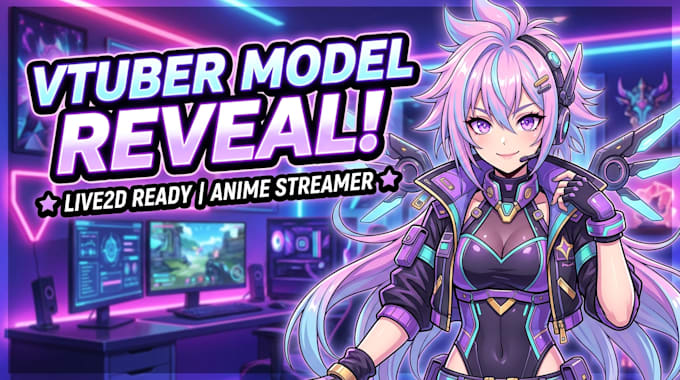 design a anime vtuber model, live2d vtuber character and vtuber anime background