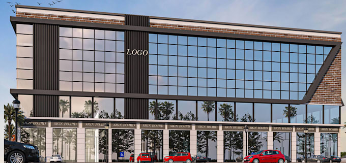 buildup 3d business center from plan, commercial complex, office external render