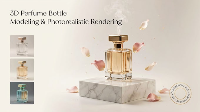 create 3d perfume bottle modeling and photorealistic rendering