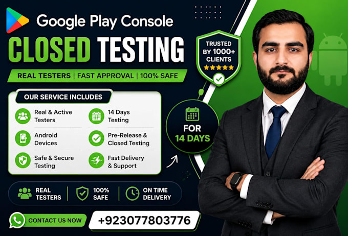 provide 12 tester for google play closed testing for 14 days