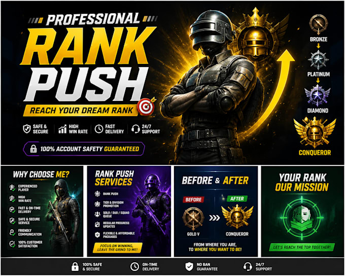 providing rank push in games for you