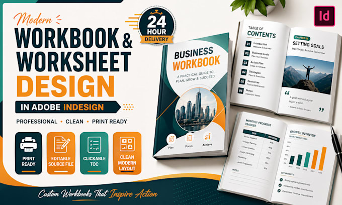 create modern adobe indesign, workbooks and worksheets