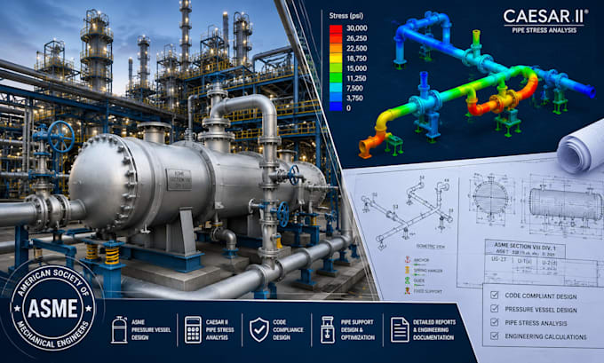 asme pressure vessel, caesar ii pipe stress analysis and code compliance design