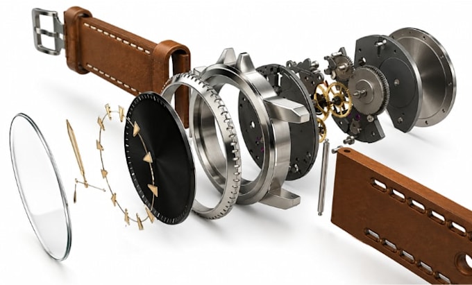 design 3d wristwatch cad model, technical drawing, rendering and 3d printing
