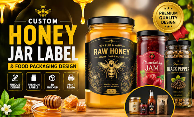 design custom honey jar label bottle label spice label jam jar food packaging