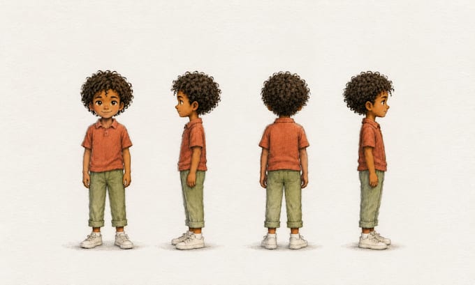 create hand drawn character turnaround and expression sheets