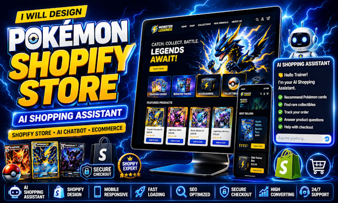 design hot pokemon website sport card store tcg website with ai sales agent