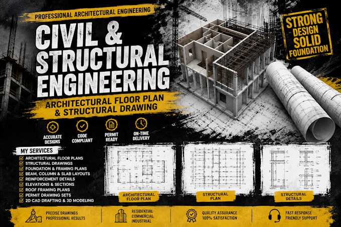civil and structural engineering architectural floor plan and structural drawing