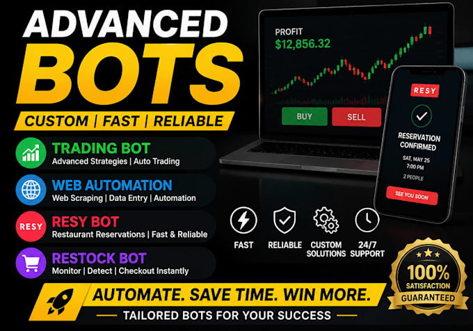 build advanced trading bot, web automation, resy bot, automation bot restock bot
