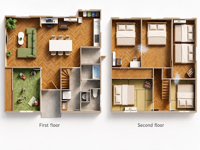 create a realistic 3d floor plan for vacation rentals