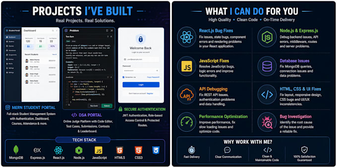 fix react nodejs HTML CSS javascript bugs