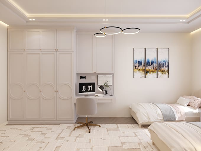 create realistic 3d kids room interior rendering