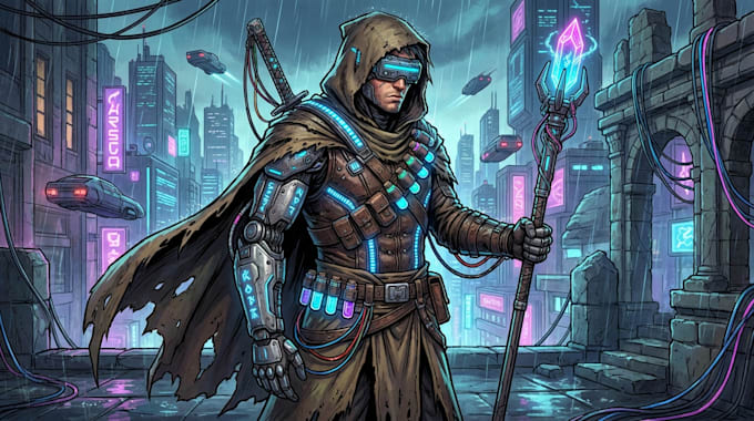 do cyberpunk futuristic city art
