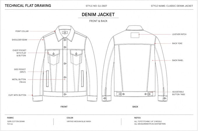 draw professional fashion technical flats