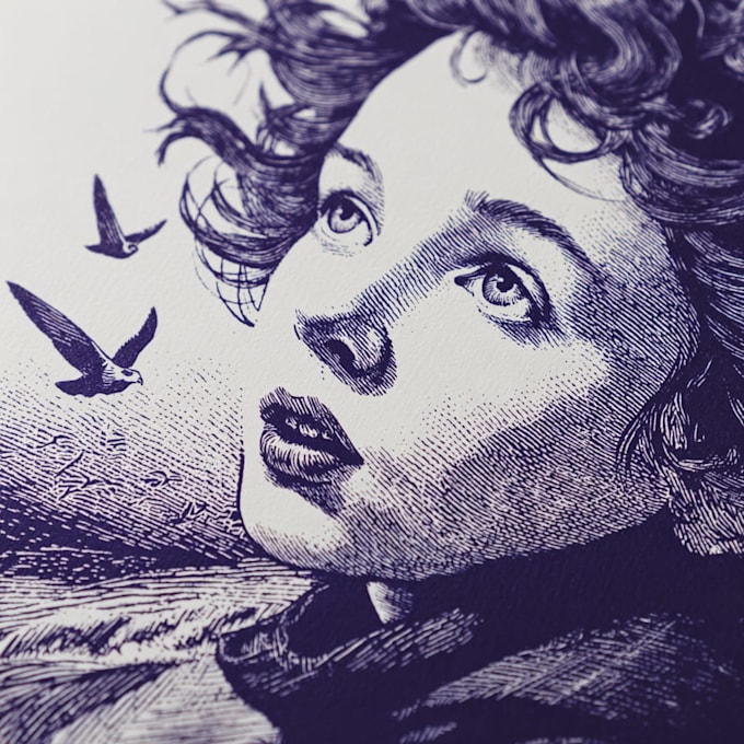 create vintage linocut character illustrations