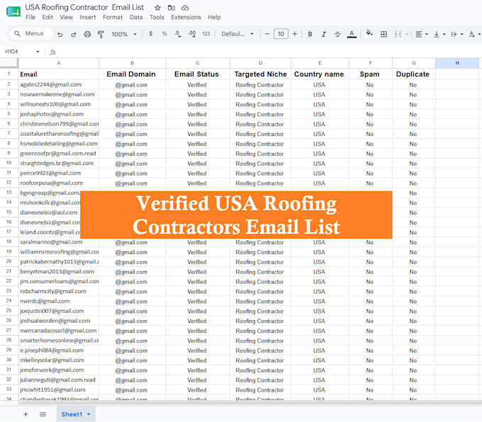 provide a verified USA roofing contractor email list