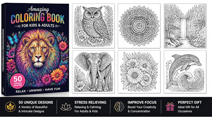 coloring book pages and book cover for amazon KDP