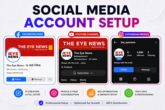 create and professionally setup social media accounts