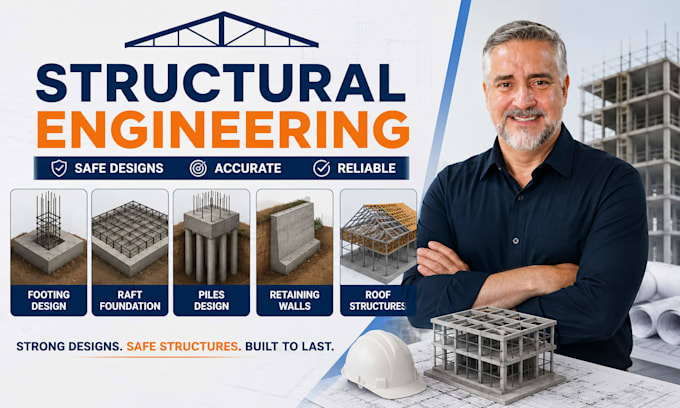 design footing, raft foundation, piles, retaining walls and roof structures