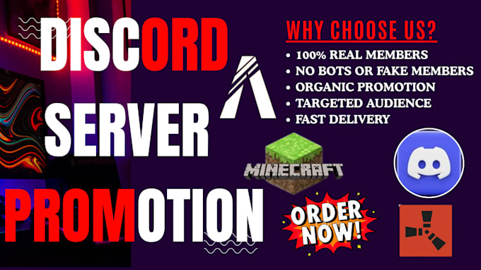 promote your discord server promotion, minecraft server, fivem, rust discord ads