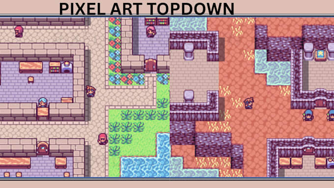 create pixel art top down tilesets, game assets, sprite sheets for rpgs