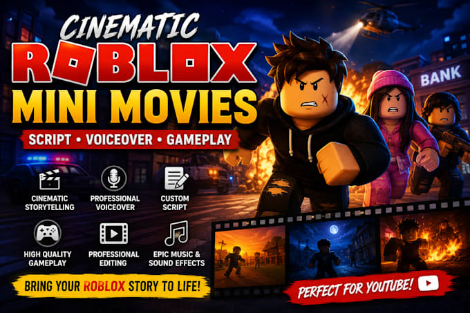 create a cinematic roblox mini movie with script, voiceover and gameplay