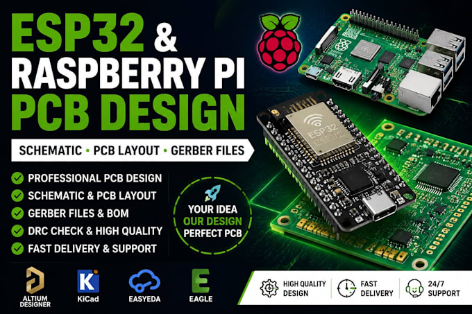 create esp32 pcb design, raspberry pi pcb layout and schematic