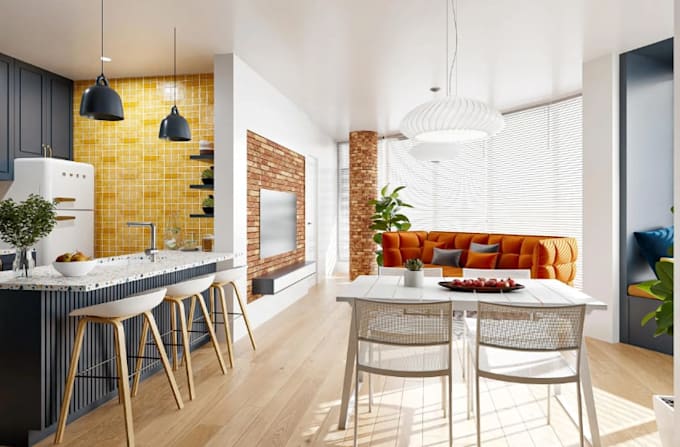 create interior design and realistic 3d rendering