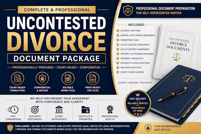 prepare court ready uncontested divorce forms and agreements