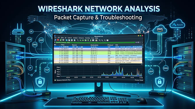 analyze network traffic using wireshark, packet capture and troubleshooting