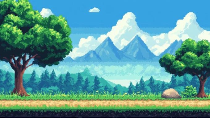do pixel art background, game environment, tileset or map, pixel art