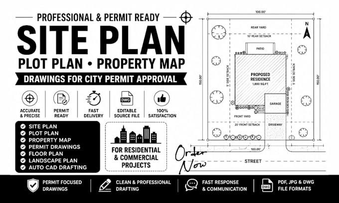 draw site plan plot plan property map and permit drawings for permit submission