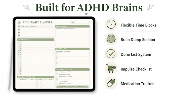 design a minimalist adhd friendly daily planner and digital checklist