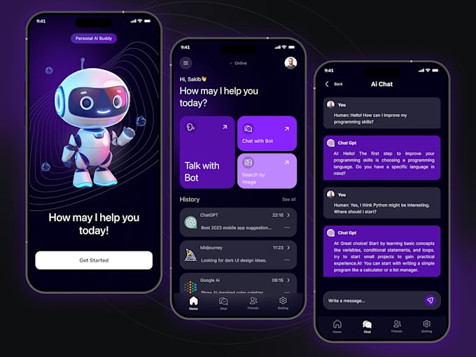 do ai mobile app development for android app ios app with chatbot using flutter