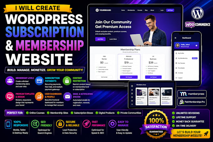 create a wordpress subscription and membership website