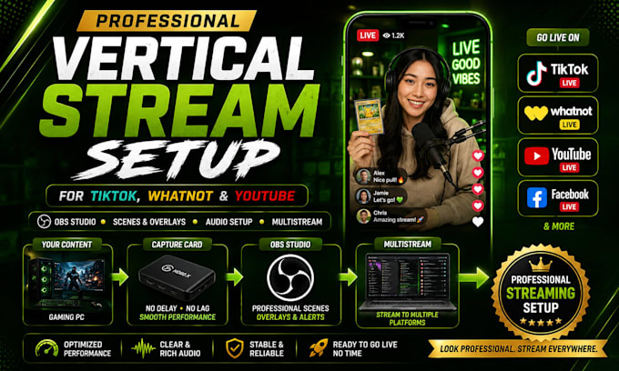 create professional vertical stream for tiktok whatnot and youtube