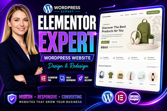 design or redesign wordpress website with elementor