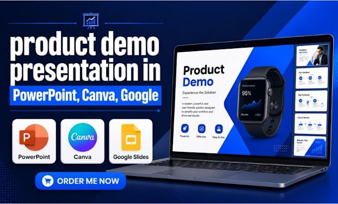 design product demo presentation in powerpoint, canva, google slides