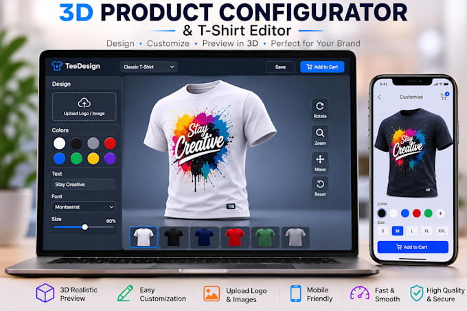 build a 3d product configurator or t shirt editor using three js and fabric js