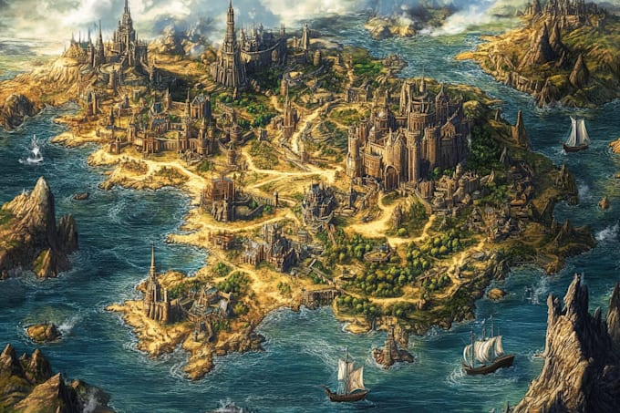 create a high quality detailed fantasy map