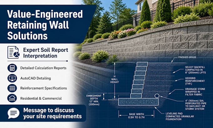 do retaining wall calculations, gravity and segmental retaining walls design