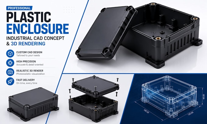 design plastic enclosure, industrial cad concept and 3d rendering