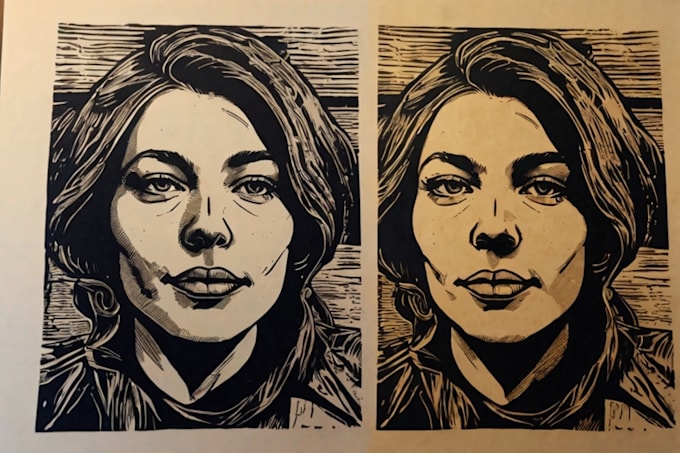 draw a custom portrait in linocut style