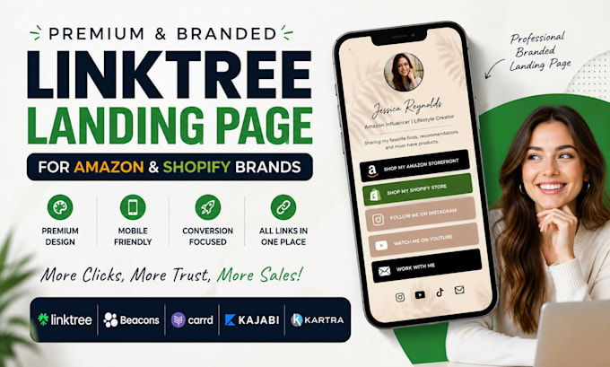 design premium branded linktree landing page for amazon and shopify brands