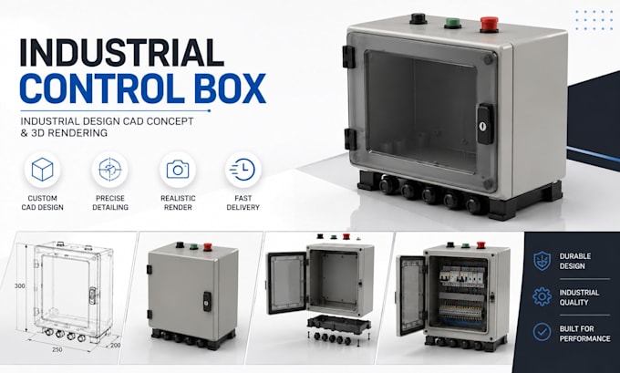 design industrial control box, industrial design cad concept and 3d rendering