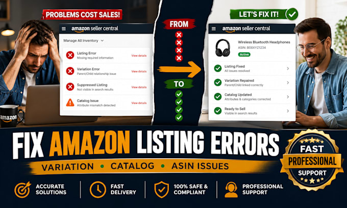 resolve and fix amazon listing errors variation issues and catalog problems