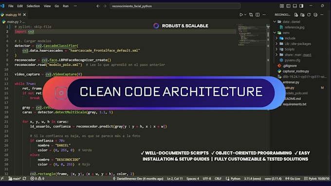 develop custom python scripts and real time facial recognition programs