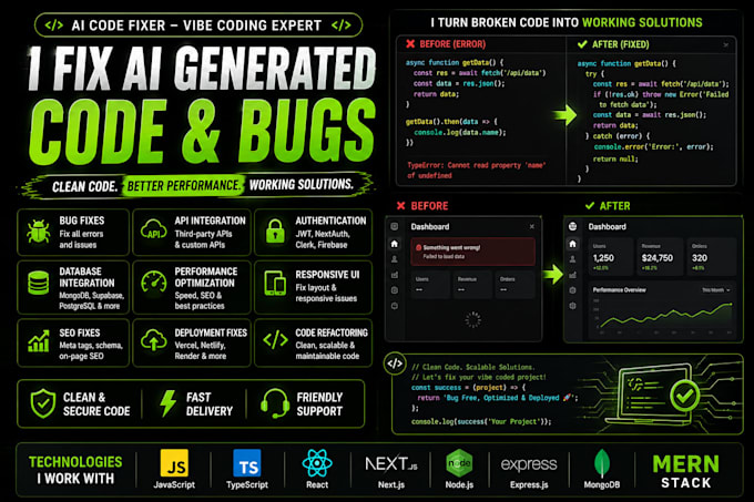 fix vibe coding bugs in react, nextjs, and mern stack