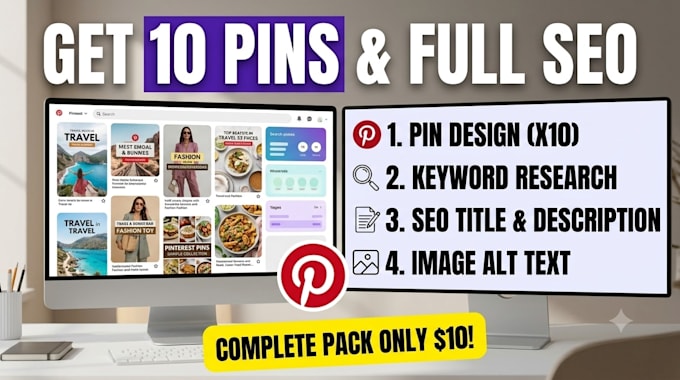 design custom pinterest pins with seo description and alt text