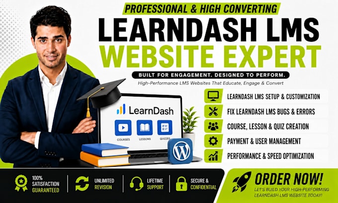 build learndash wordpress lms, elearning lms website and fix learndash lms bug